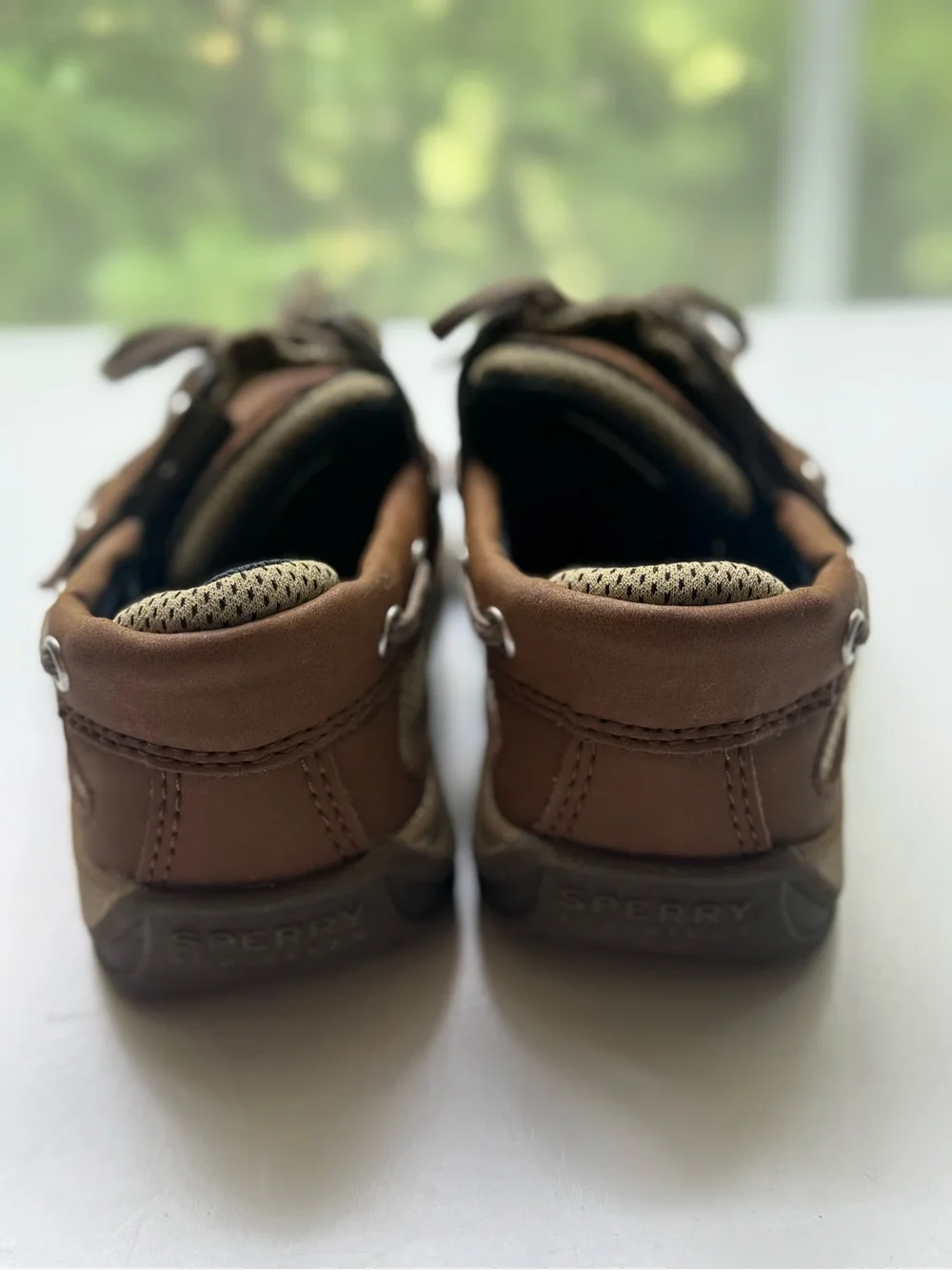 Sperry Brown Kids Boat Shoes with Tan Mesh Accents